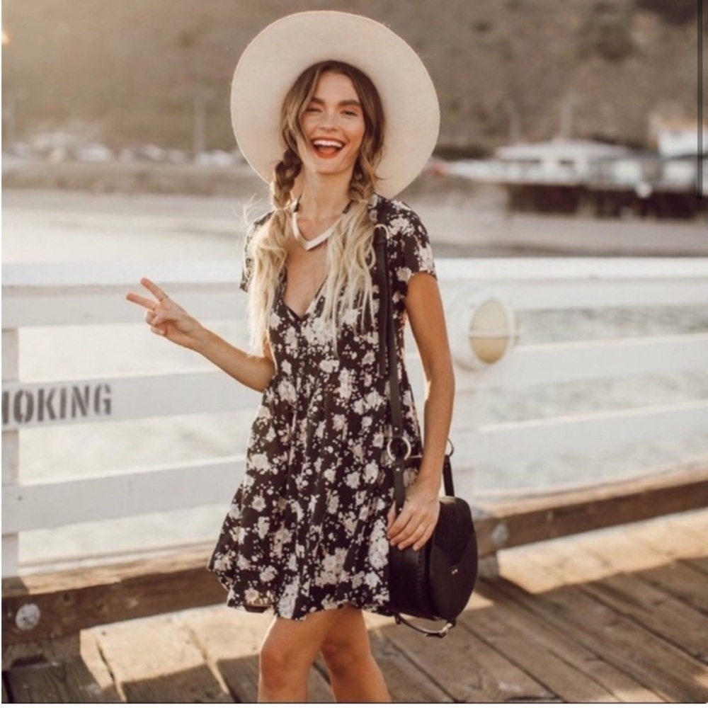 Spell Black Floral Mini Dress with Cream Flowers - Picture 14 of 14